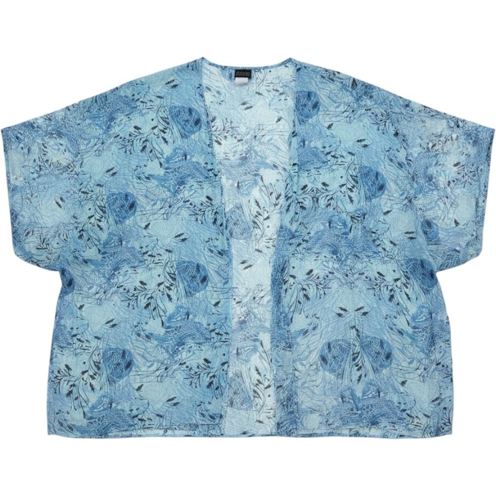 Salon Studio Blouse Womens One Size Blue Floral Kimono Sleeve Tunic Top
